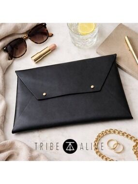Tribe Alive Black Leather Envelope Clutch | Ethical Fair Trade Minimalist